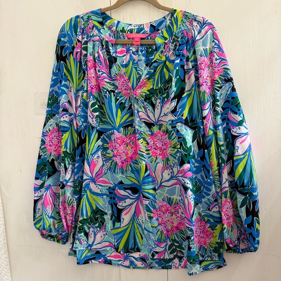 Lilly Pulitzer Multicolor Silk long sleeve blouse L - Picture 1 of 7